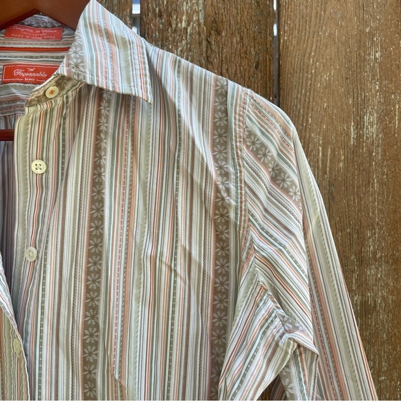FACONNABLE Women’s Green Orange Floral Stripe Long Sleeve Button Down Size Small - Picture 7 of 12